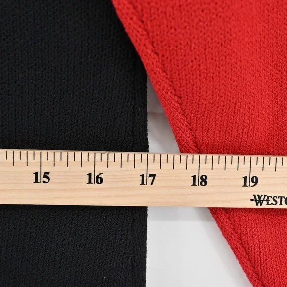 Vtg 80s ST JOHN Dress Size 8 Santana Knit Colorblock Red Black Mock Neck Shift - Picture 6 of 15